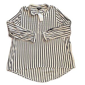 NWT ELLOS Womens Top PLUS SIZE 28 White with Navy Blue Stripes LONG SLEEVE 1031A